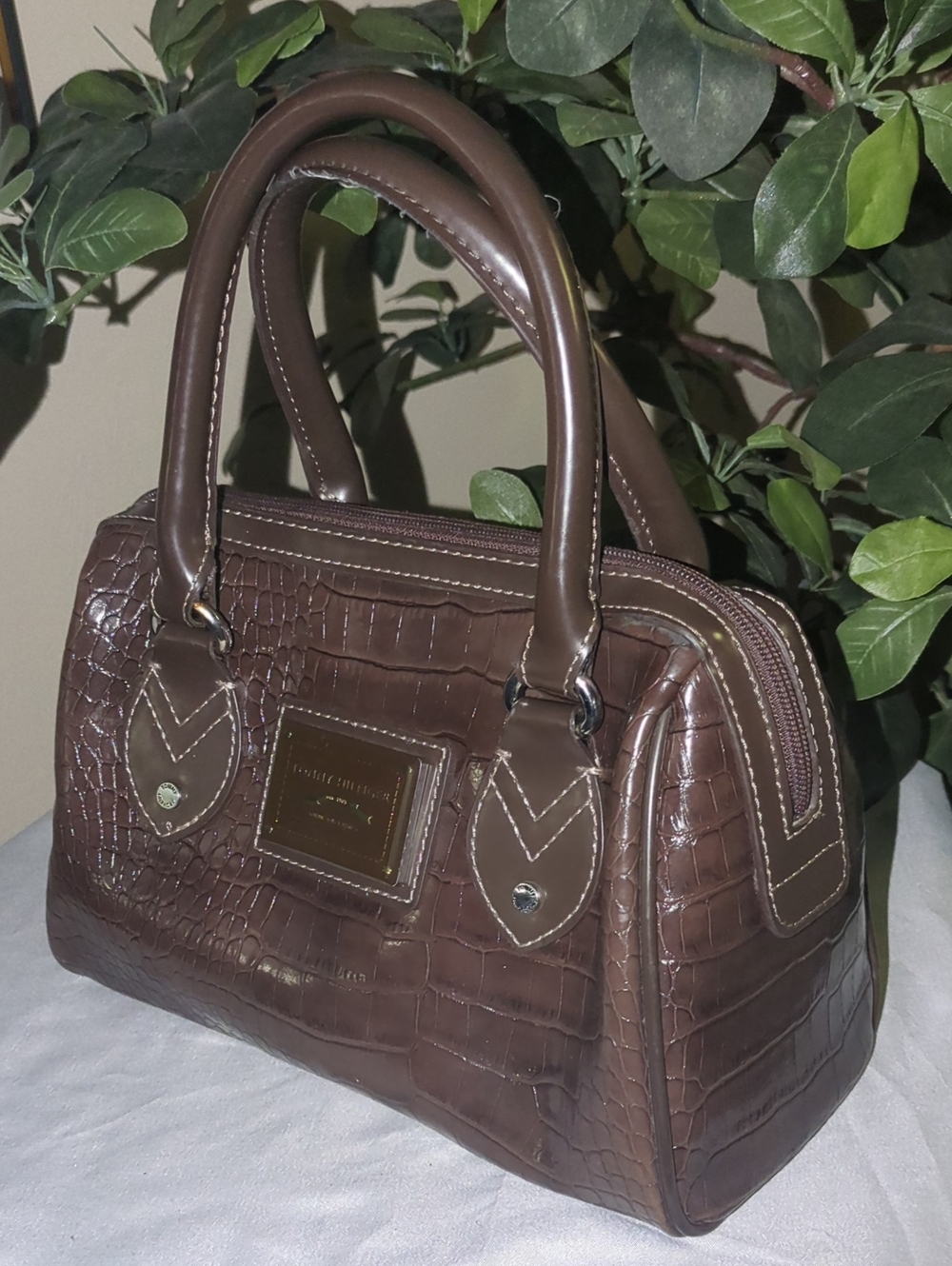 Vtg. Tommy Hilfiger Croc-Embossed Brown Handbag